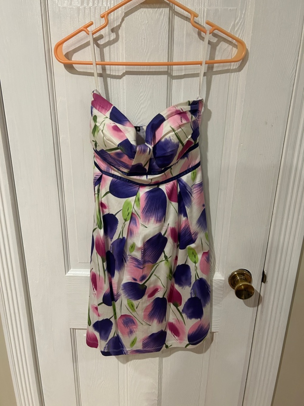 Star Vixen Strapless Floral Dress in Purple, Pink, Green on White